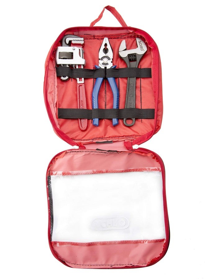 ACHRO Combo Pack of 3 Tool Kits Set for Home (Contains 8 Inch Adjustable Spanner, 8 Inch Combination Plier, 10 Inch Pipe Wrench, Pouch Packing) - Image 1